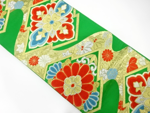 JAPANESE KIMONO / ANTIQUE FUKURO OBI / SILK / WOVEN MATSUKAWABISHI